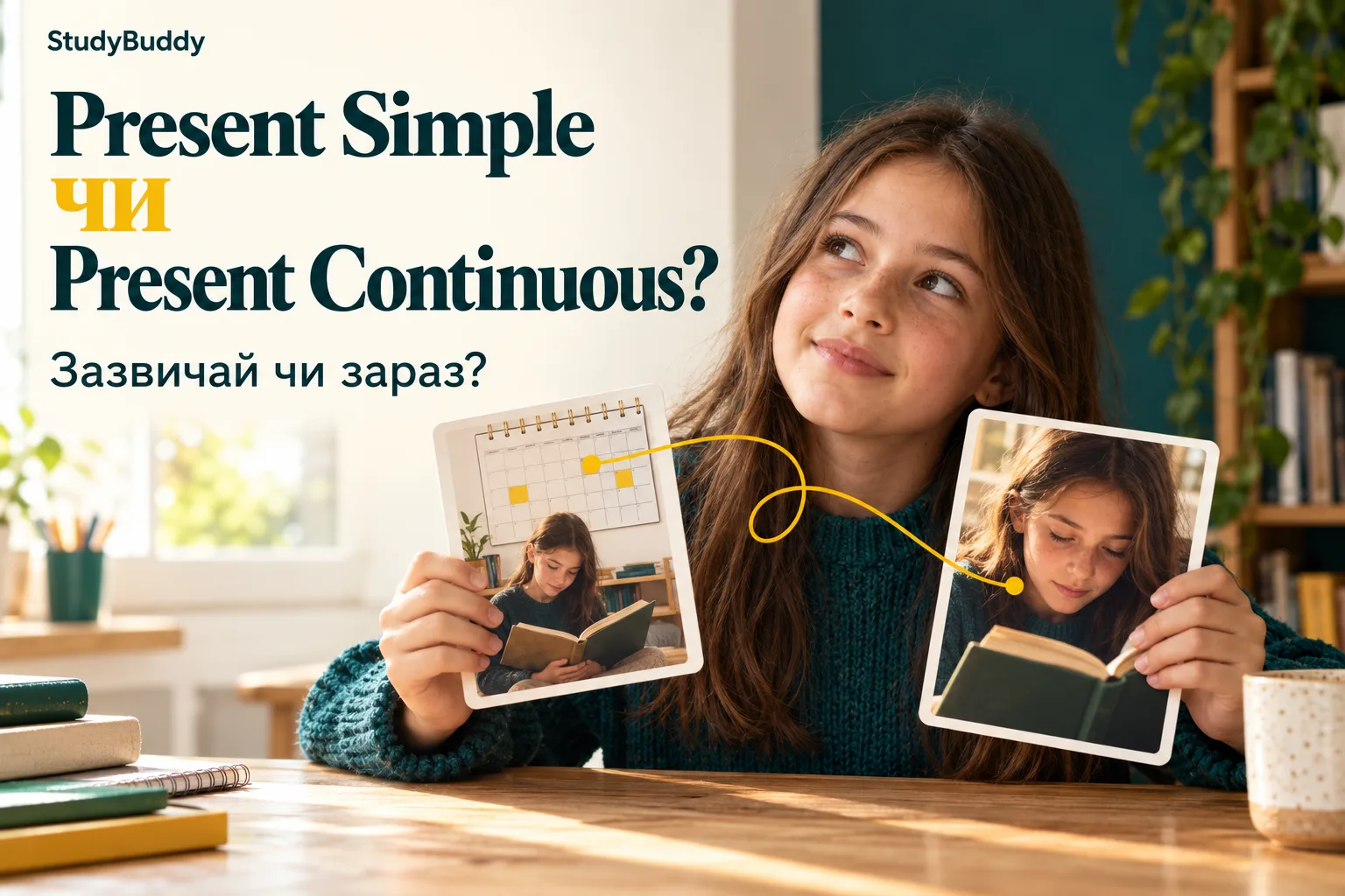 Навчальний постер Present Simple чи Present Continuous: зазвичай чи зараз